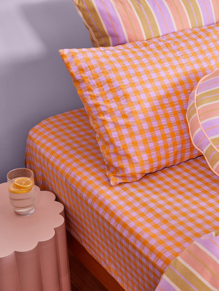 Kumquat Bloom Seersucker Fitted Sheet by Mosey Me