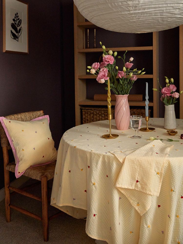 Forget Me Not Embroidered Square Tablecloth