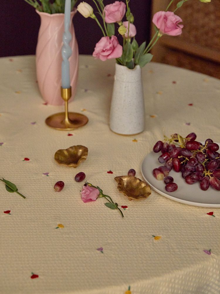 Forget Me Not Embroidered Square Tablecloth