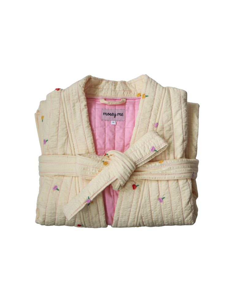 Forget Me Not Embroidered Quilted Robe