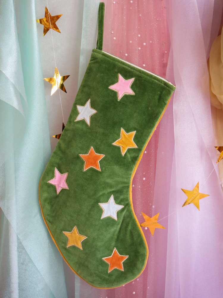 Velvet Star Stocking - green