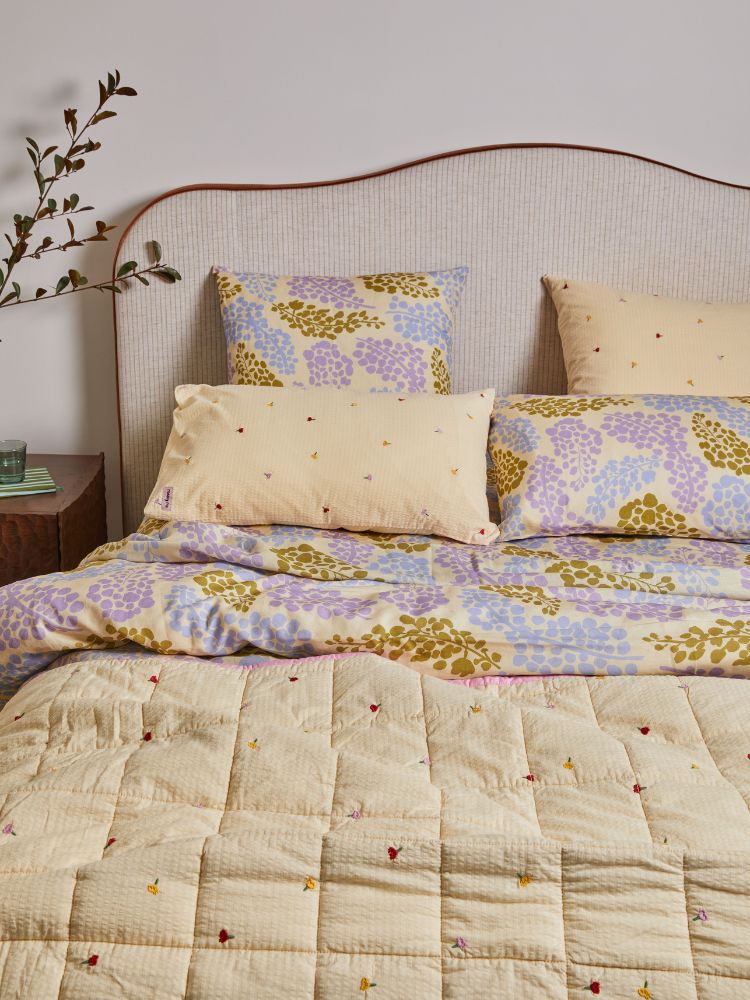 Forget Me Not Embroidered Quilted Throw