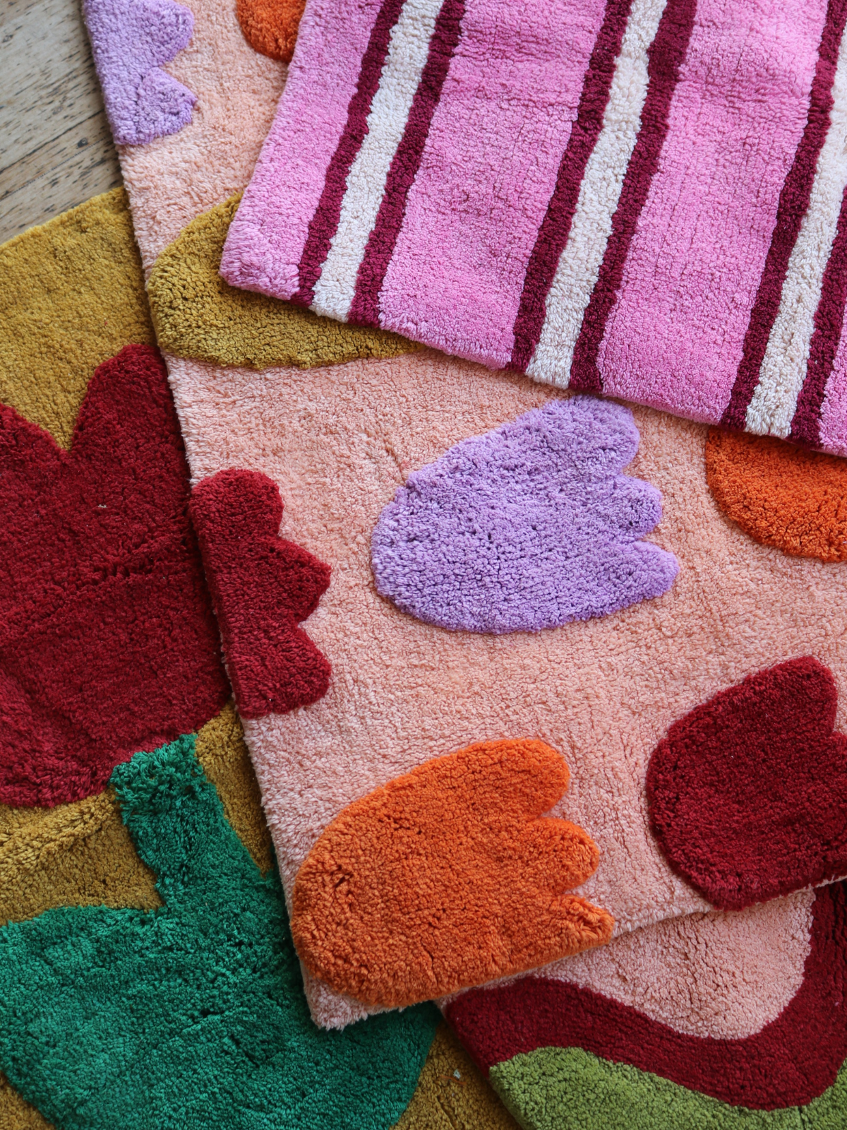 Raspberry Stripe Bath Mat by Mosey Me