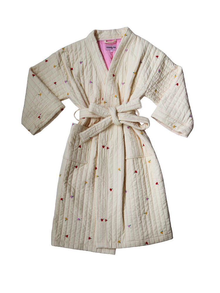 Forget Me Not Embroidered Quilted Robe