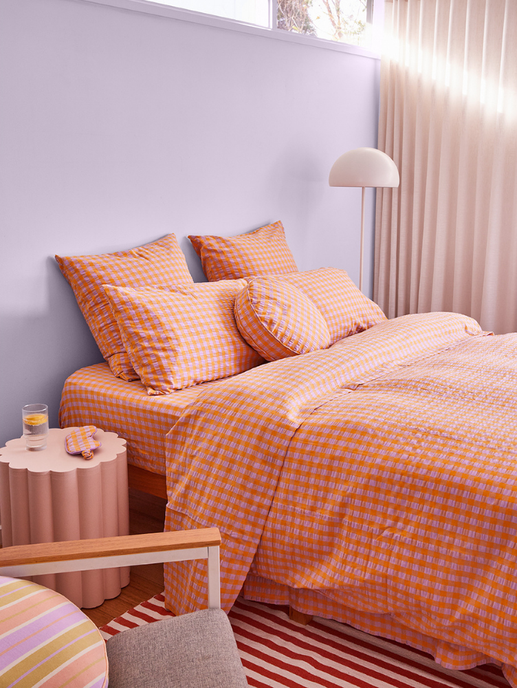 Kumquat Bloom Seersucker Flat Sheet by Mosey Me