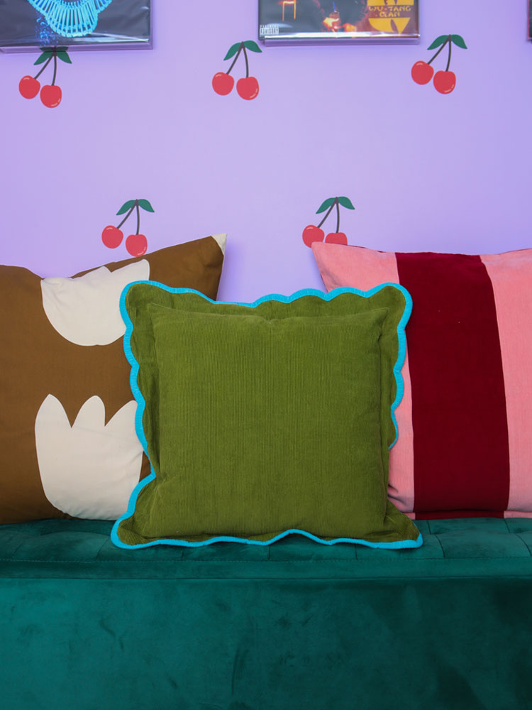 Corduroy Scalloped Cushion - Pistachio by Mosey Me