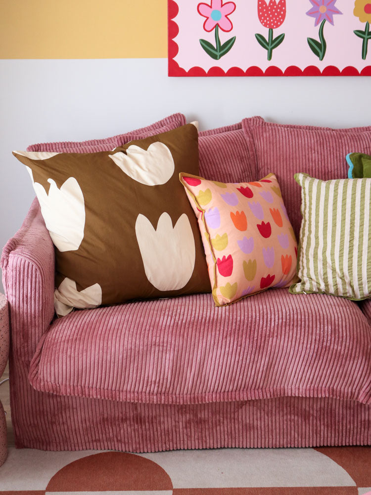 Tulip Fields Square Cushion by Mosey Me