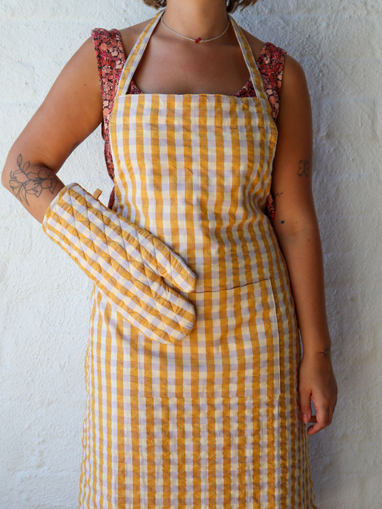 Mango Seersucker Oven Mitt by Mosey Me