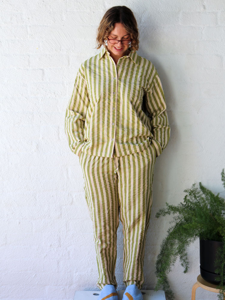 Pistachio Seersucker Long Pyjama Set  by Mosey Me