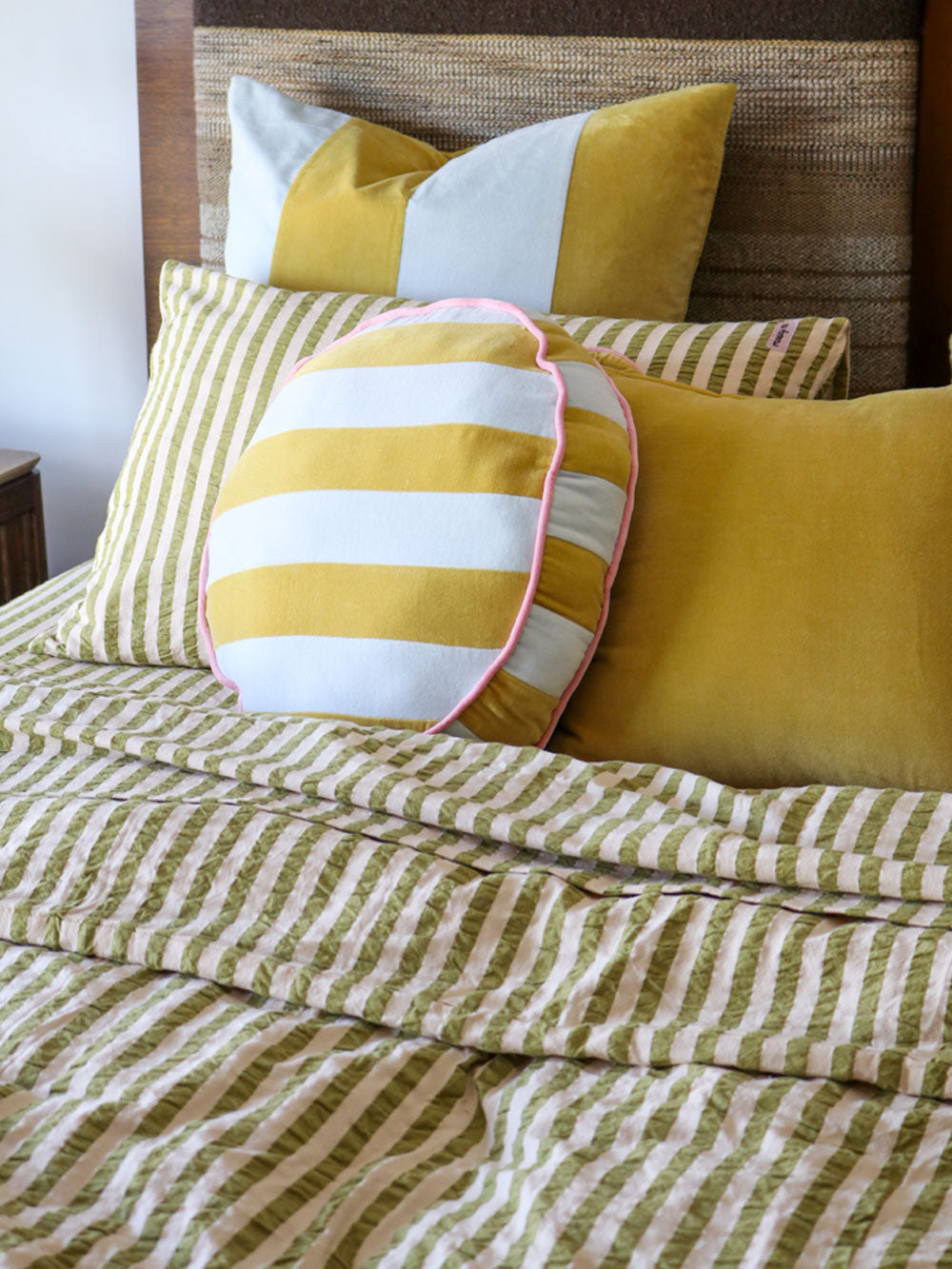 Velvet Stripe Round Cushion  by Mosey Me