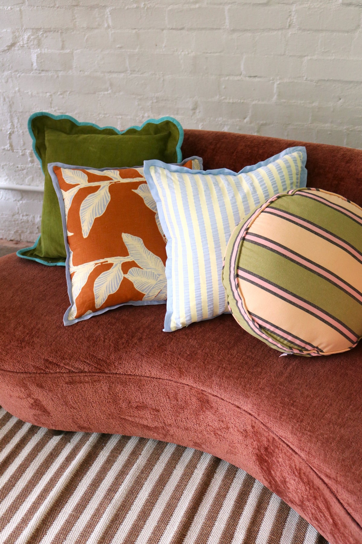 Butter Blue Seersucker Square Cushion by Mosey Me
