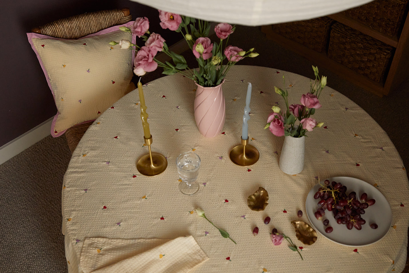 Forget Me Not Embroidered Square Tablecloth
