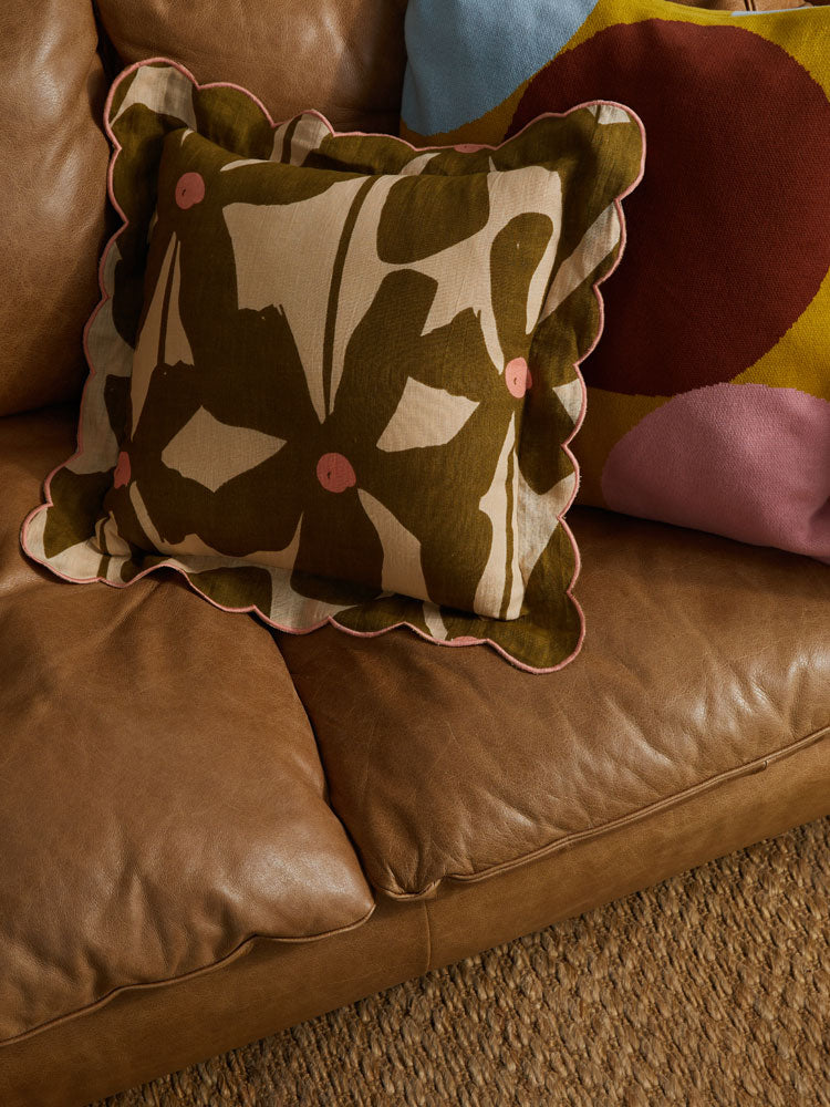 Olive Poppy Cushion by Mosey Me