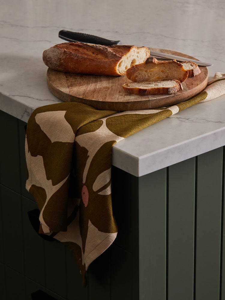Olive Poppy Tea Towel by Mosey Me