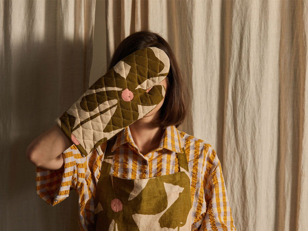 Olive Poppy Oven Mitt by Mosey Me