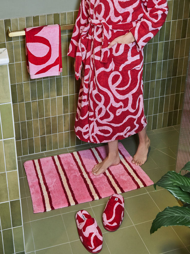 Raspberry Stripe Bath Mat by Mosey Me