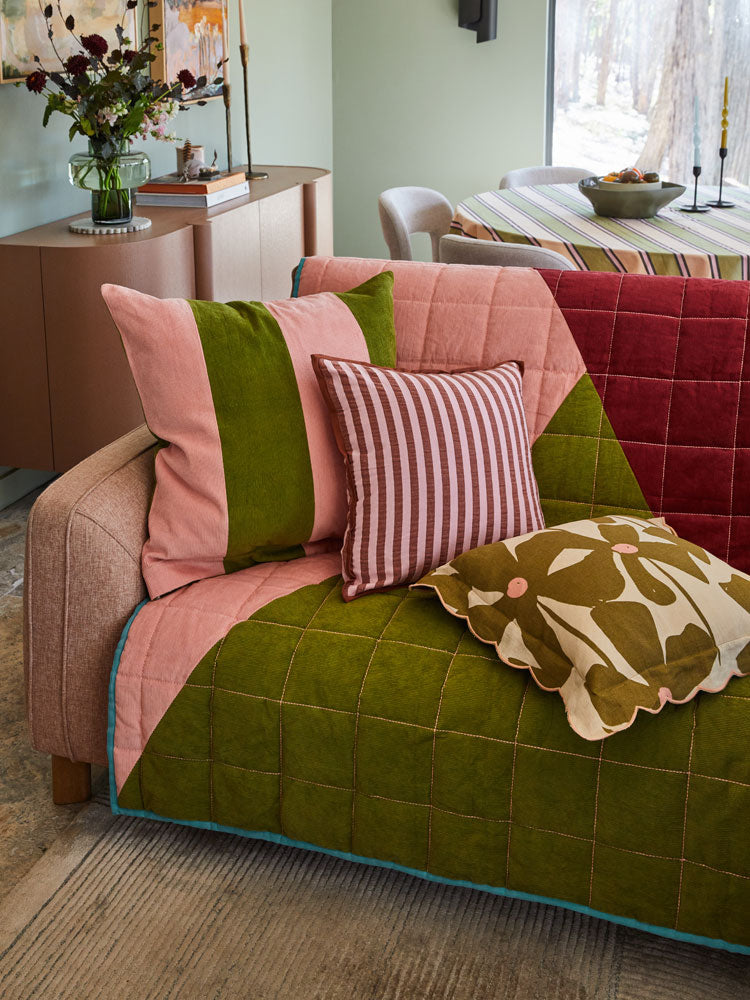 Corduroy Euro Pillowcase - Peach/Olive by Mosey Me