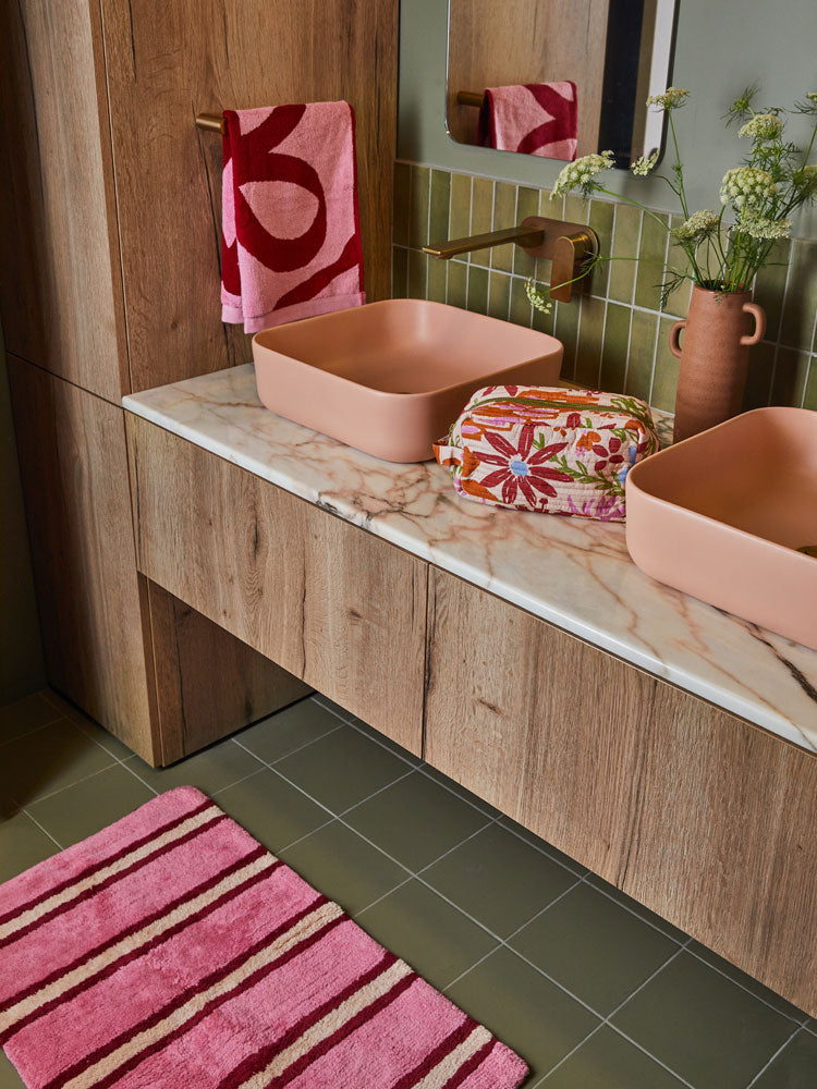 Raspberry Stripe Bath Mat by Mosey Me