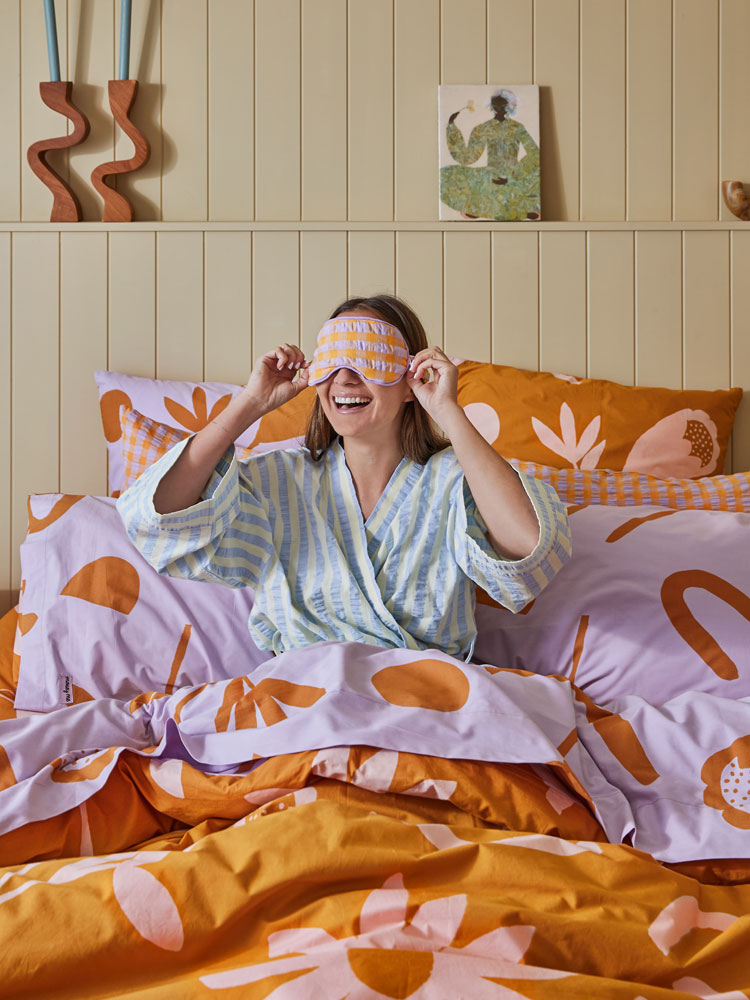 Kumquat Bloom Seersucker Eye Mask