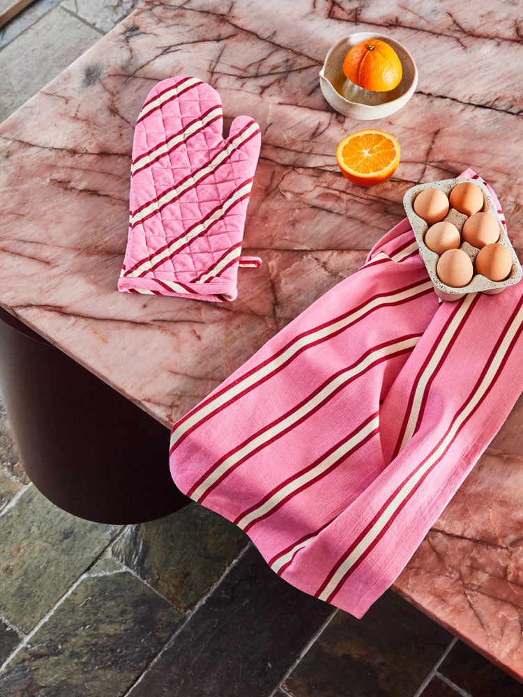 Raspberry Stripe Oven Mitt by Mosey Me