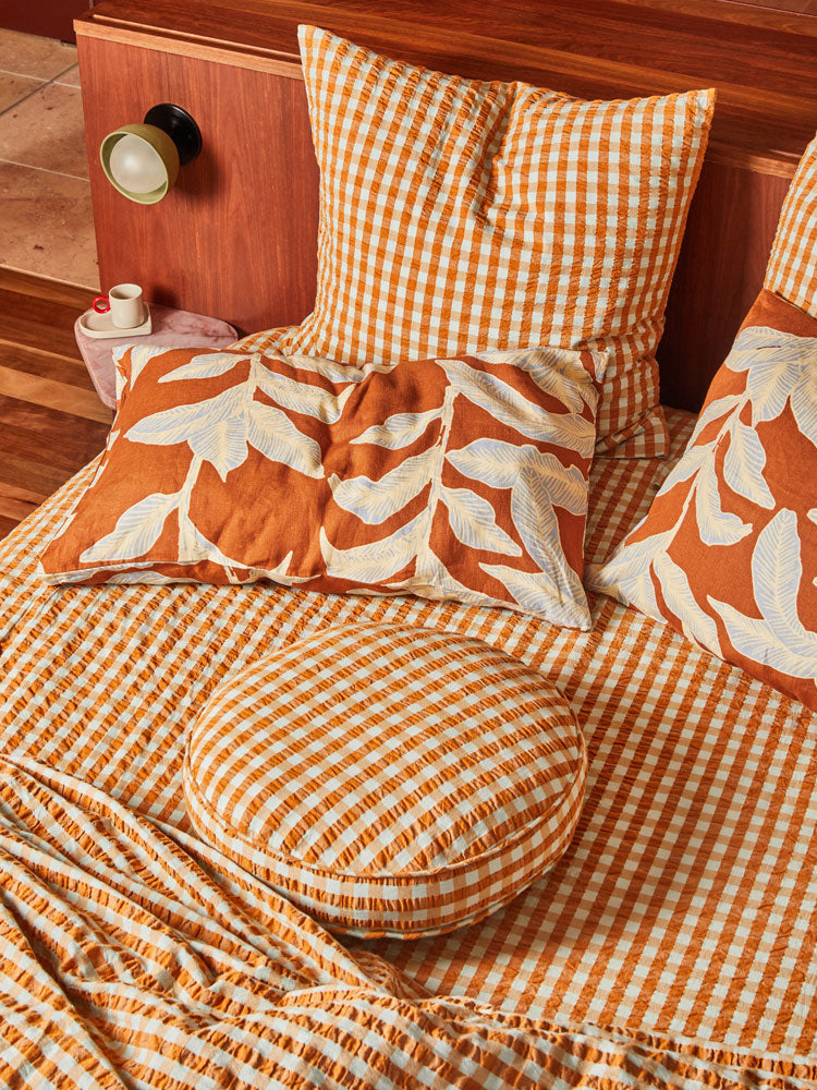 Honey Blue Seersucker Round Cushion by Mosey Me