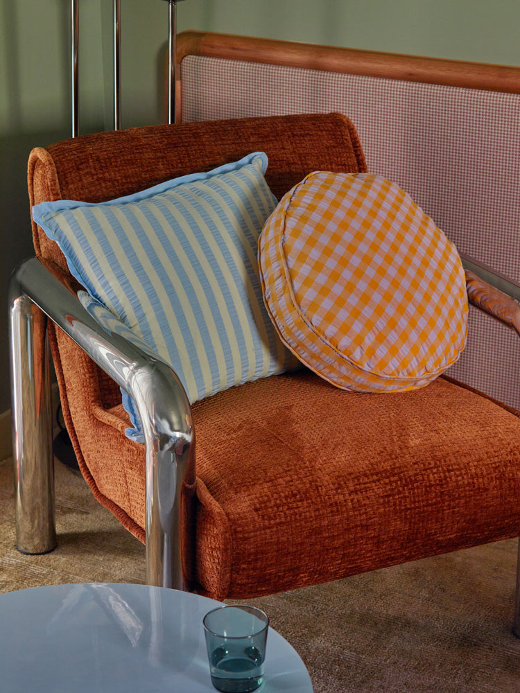 Kumquat Bloom Seersucker Round Cushion
