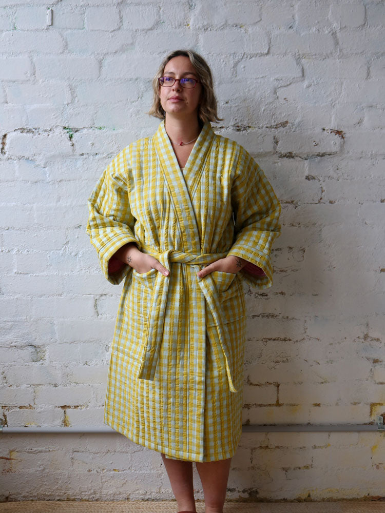 Citrus Seersucker Quilted Robe by Mosey Me