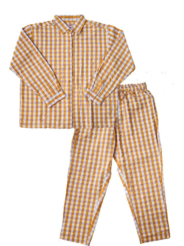 Mango Seersucker Long Pyjama Set  by Mosey Me