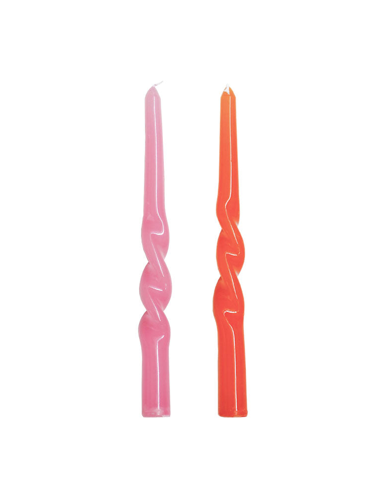 Twisted Dinner Candle Set of 2 - Pink & Orange by Mosey Me