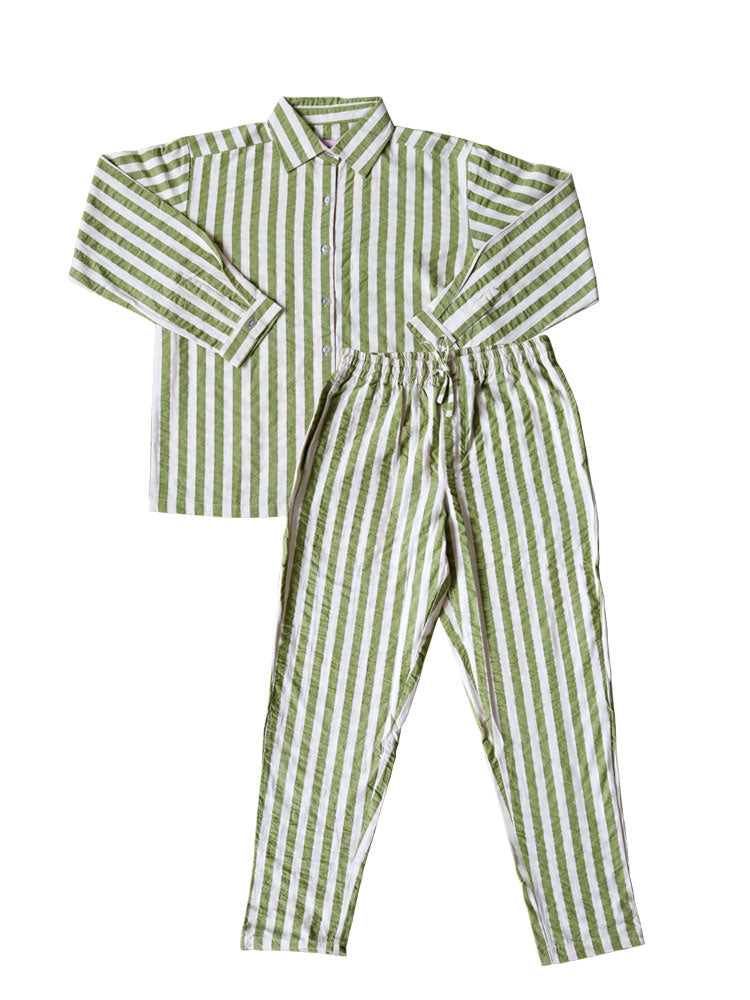 Pistachio Seersucker Long Pyjama Set  by Mosey Me