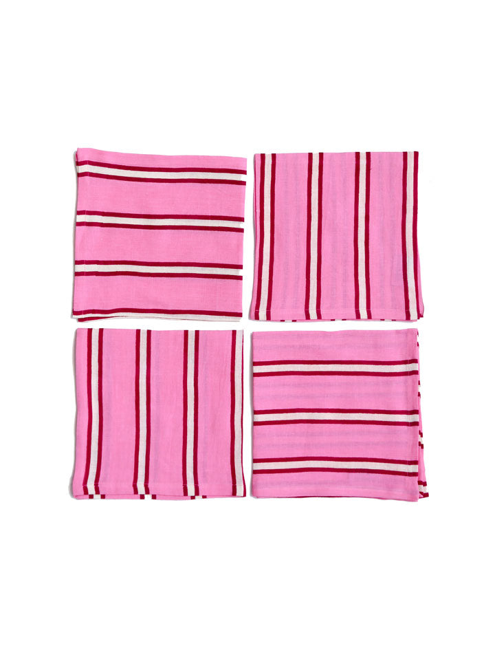Mosey Me Linen Pink Stripe Tableware - Placemat & Napkin Set