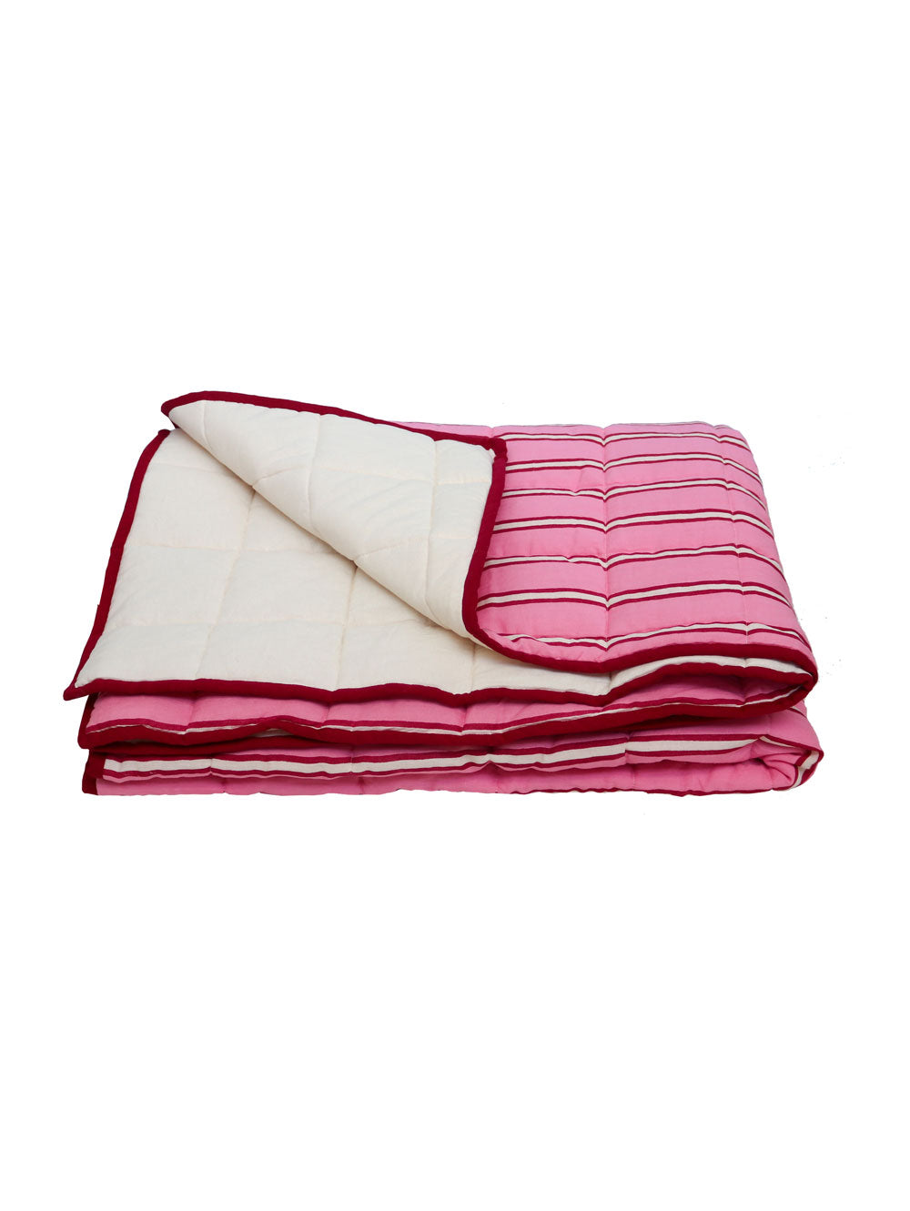 Mosey Me Cotton Pink Stripe Quilted Throw