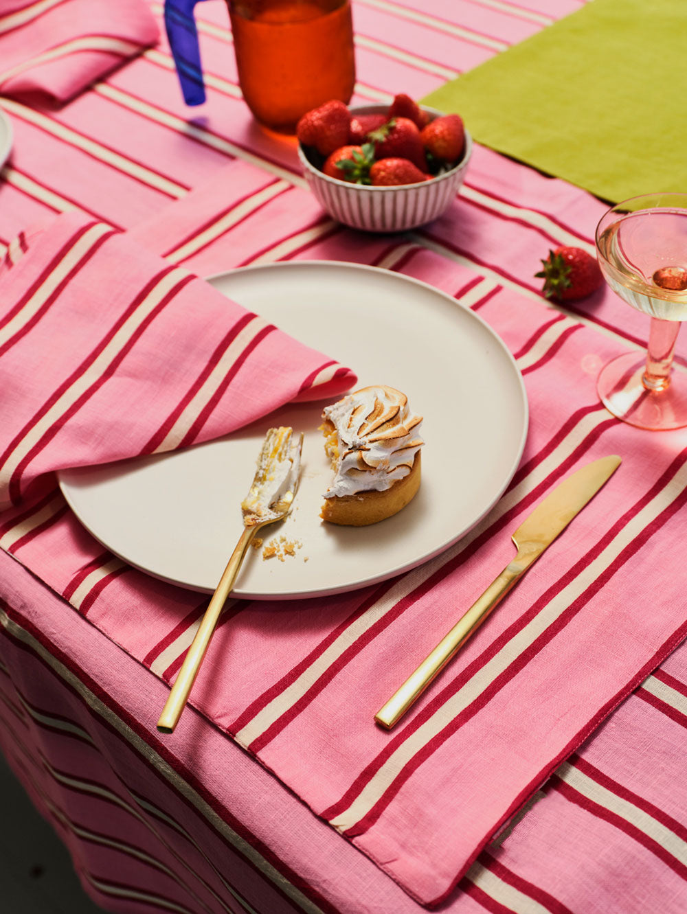 Mosey Me Pink Stripe Linen Placemat Set  
