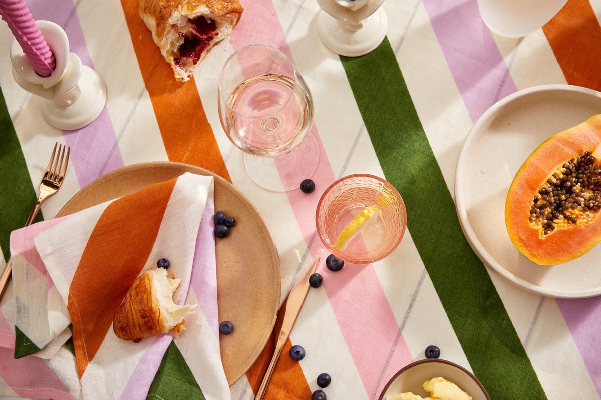Mosey Me colourful stripe linen tablecloth