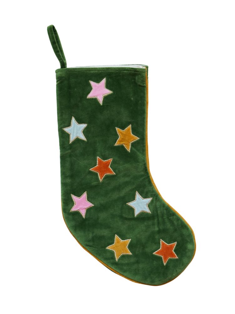 Velvet Star Stocking - green