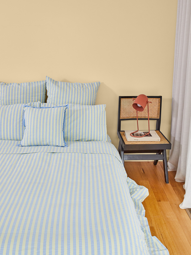 Butter Blue Seersucker Square Cushion  by Mosey Me