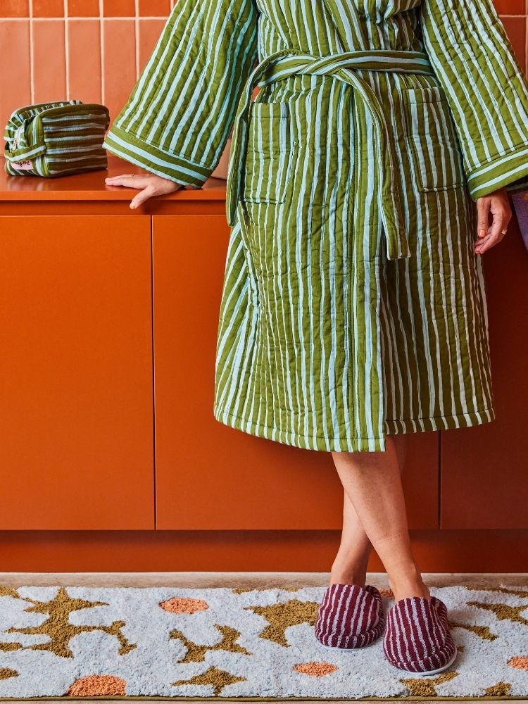 Strokes Quilted Robe - Forest