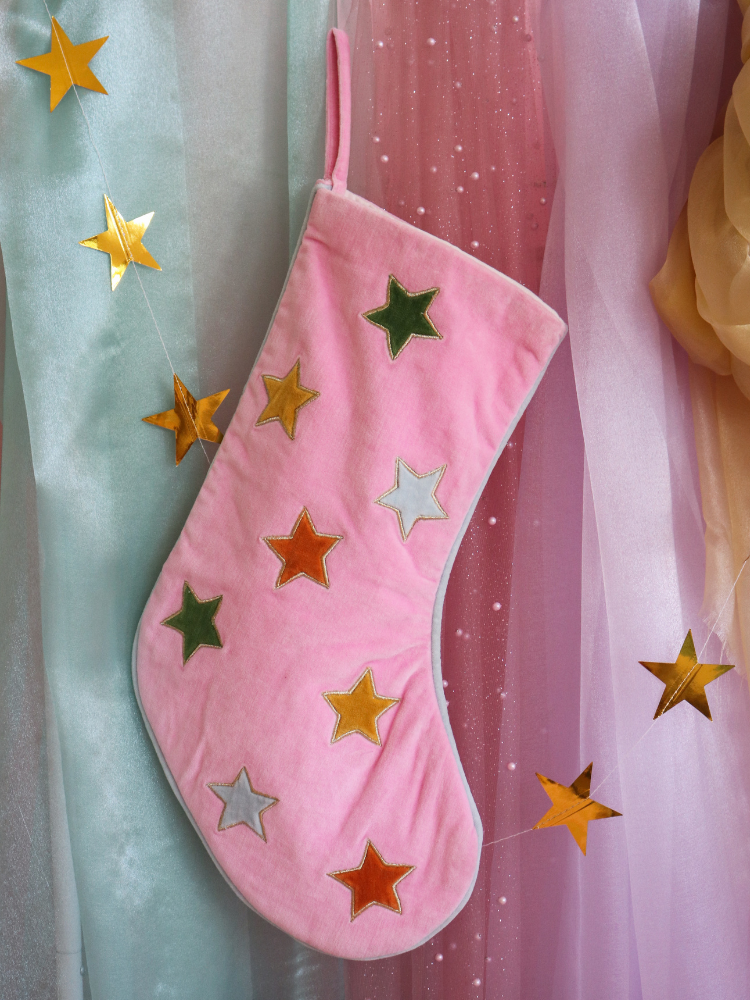 Velvet Star Stocking - pink