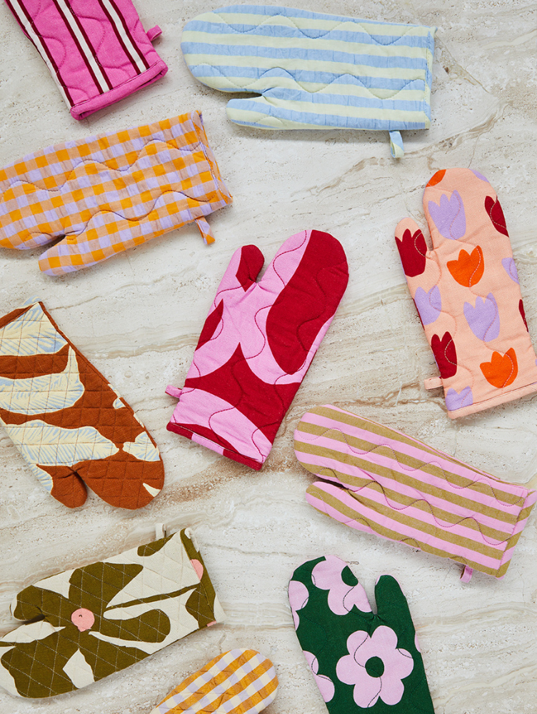 Kumquat Bloom Seersucker Oven Mitt  by Mosey Me