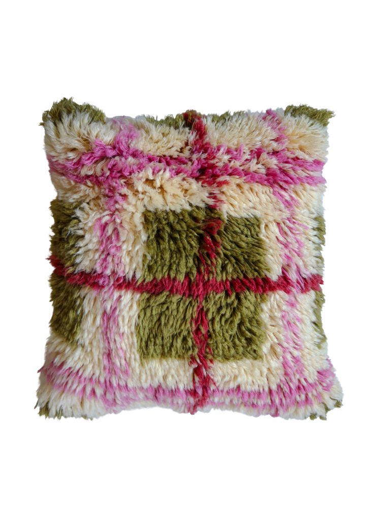 Plaid Shag Cushion