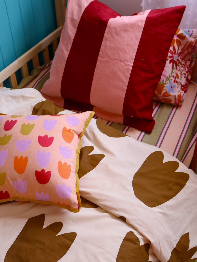 Corduroy Euro Pillowcase - Peach/Ruby  by Mosey Me