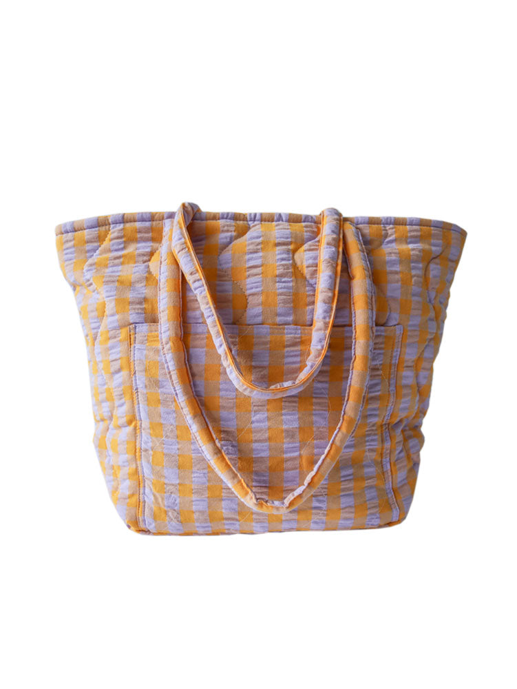 Kumquat Bloom Seersucker Quilted Bag  by Mosey Me
