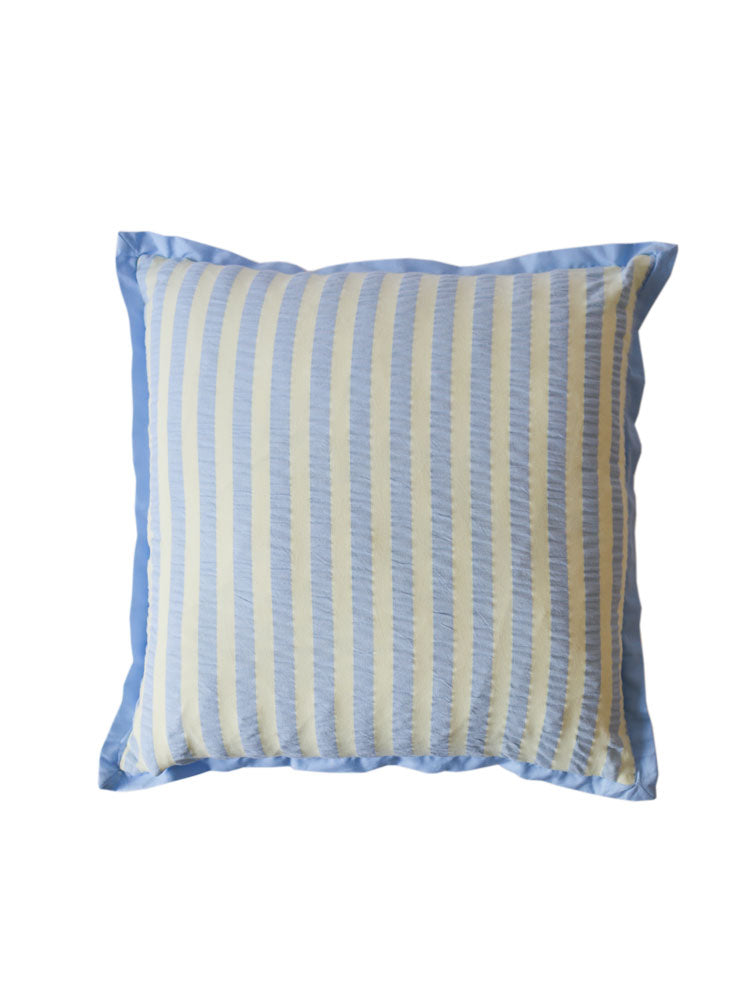 Butter Blue Seersucker Square Cushion  by Mosey Me