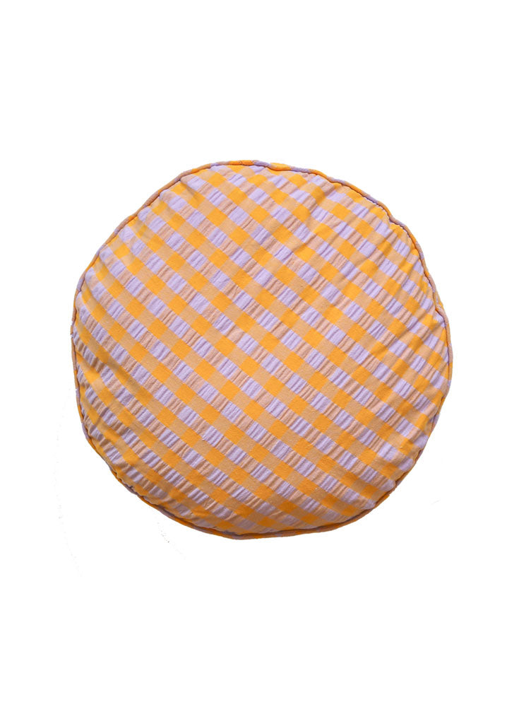 Kumquat Bloom Seersucker Round Cushion  by Mosey Me
