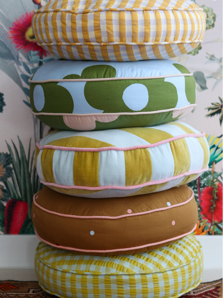 Flowerbed Round Cushion  by Mosey Me