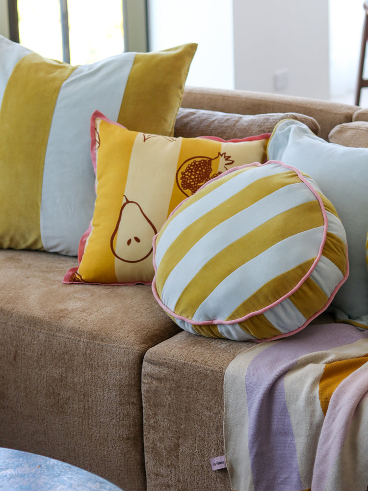 Velvet Stripe Round Cushion  by Mosey Me