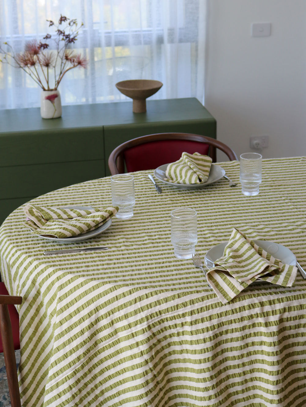 Seersucker Stripe Square Tablecloth  by Mosey Me
