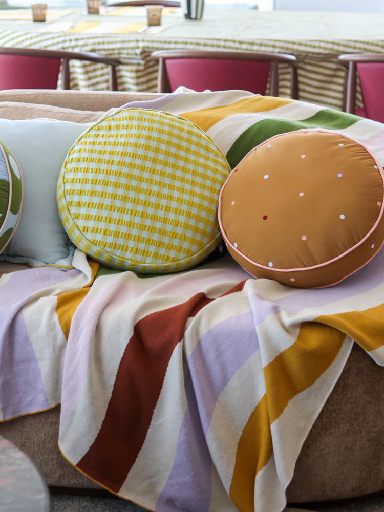 Citrus Seersucker Round Cushion  by Mosey Me