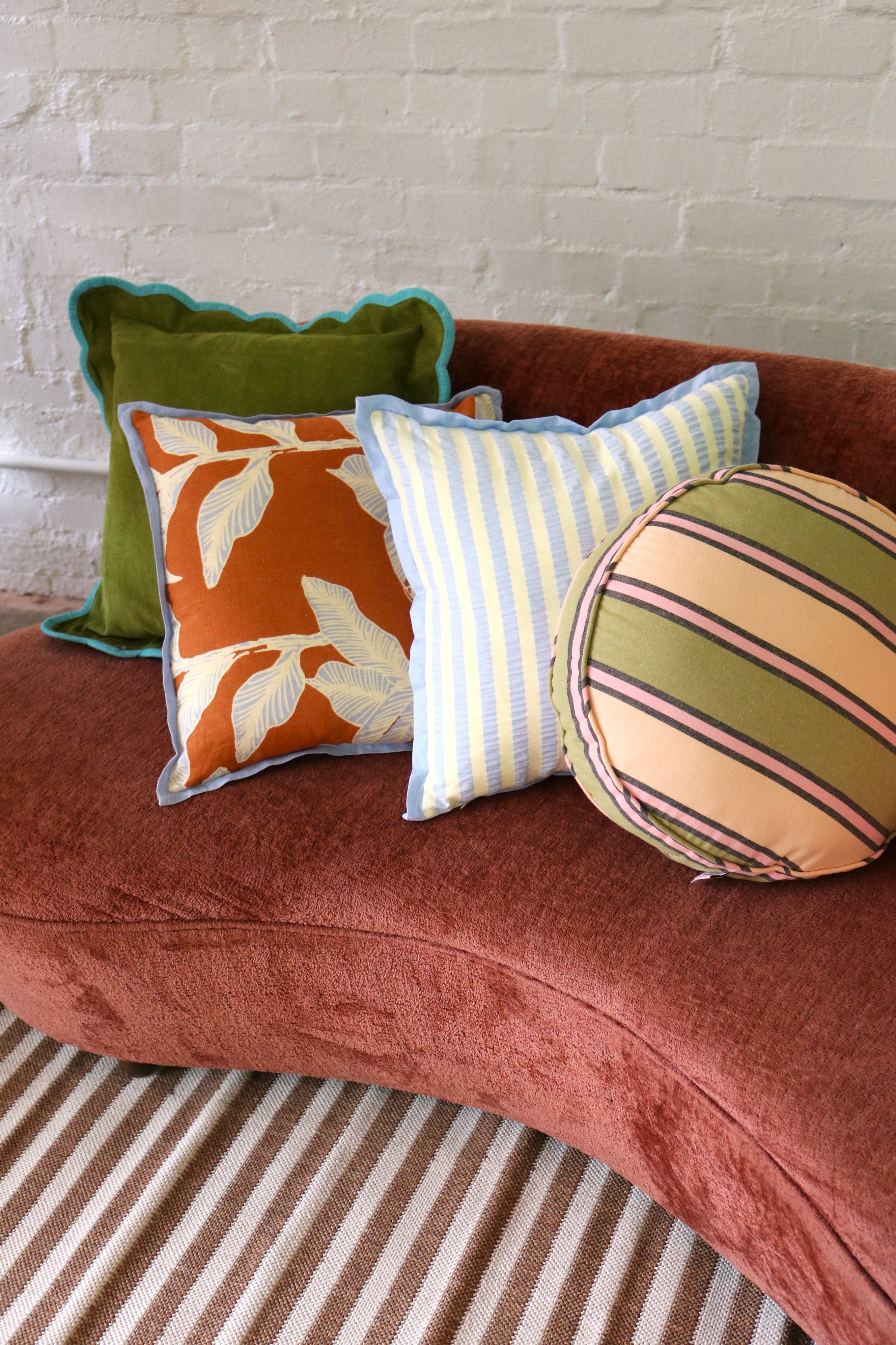Butter Blue Seersucker Square Cushion  by Mosey Me