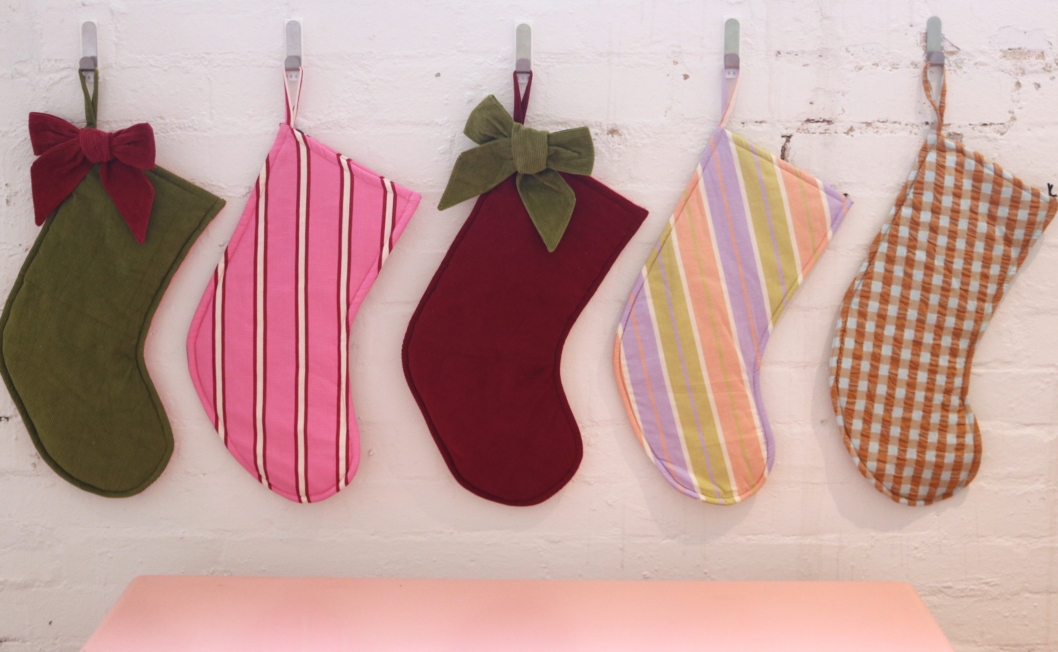 Olive/Peach Corduroy Stocking  by Mosey Me